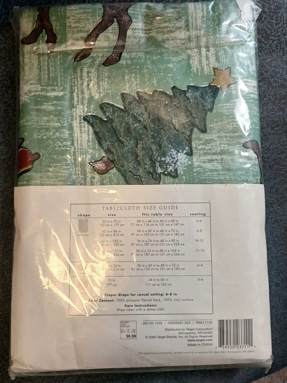 Christmas Green Polar Bear Vinyl Tablecloth with Holiday Trees